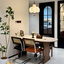 法式实木岩板餐桌现代简约轻奢小户型饭桌家用黑色白蜡木长方形