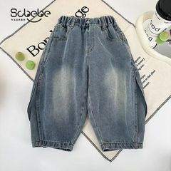 儿童春装耐磨长裤春秋款复古弯刀牛仔裤2025新款男童裤子休闲兔毛