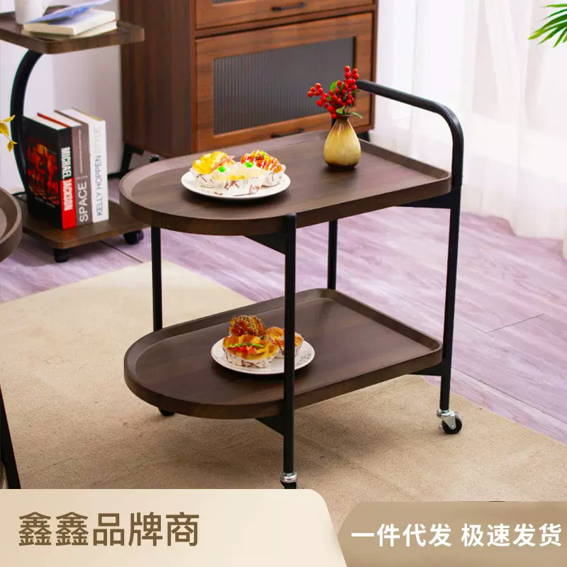 手推餐车餐厅上菜简约酒店餐车客厅沙发边几角几双层置物推车木制