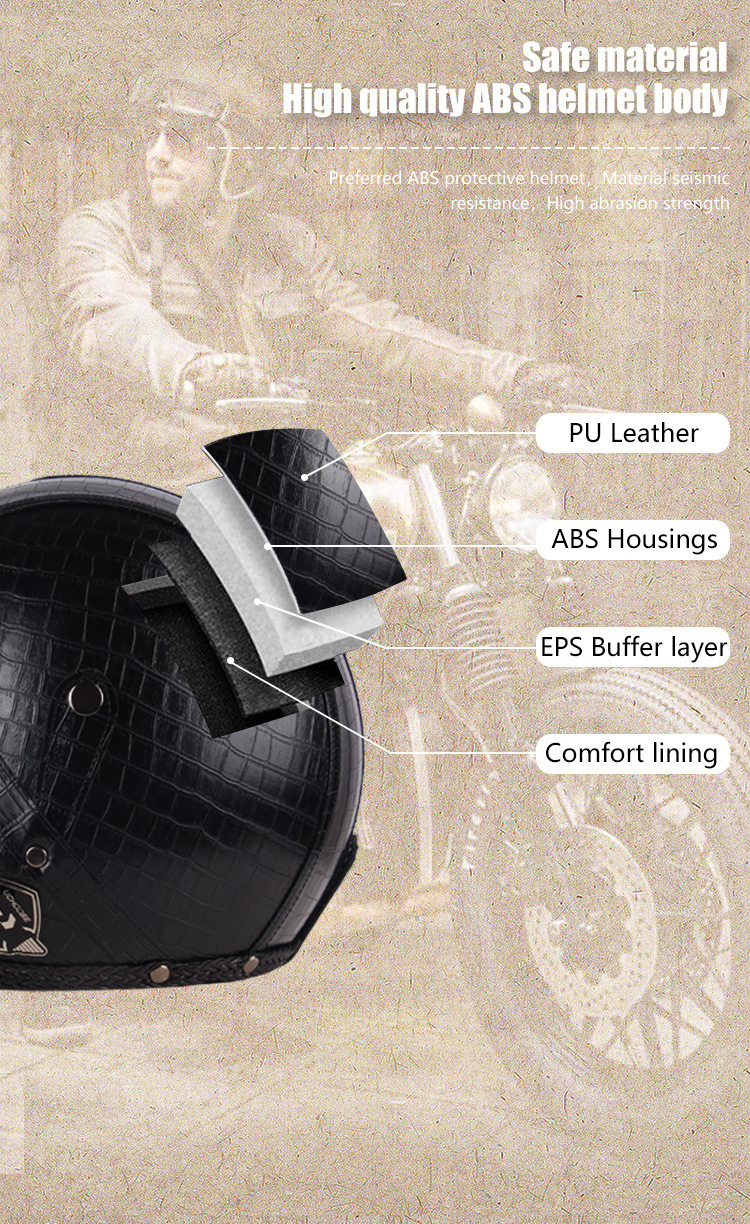 Four Seasons Retro Harley Helmet Leather Electric Vehicle 3/4 Half Helmet Big Turtle King Scooter Motorcycle Helmet