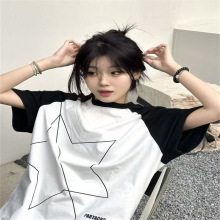 (278)YD278整件印花(非白墨现货款)撞色拼接印花短袖T恤上衣