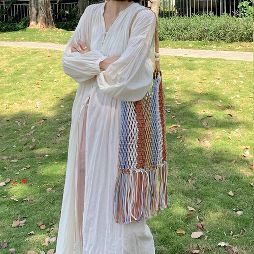 Amazon sourced long tassel cotton thread lace weave bag, ethnic grass woven bag, vacation beach bag, single-shoulder women's bag
