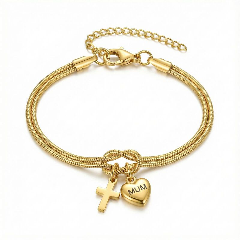 Amazon's Best-Selling Stainless Steel Mother's Love Cross and Heart Knot Snake Bone Bracelet, Special Mother's Day Gift Amazon's Best-Selling Stainless Steel Mother's Love Cross and Heart Knot Snake Bone Bracelet, Special Mother's Day Gift
