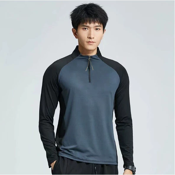 Quick dry long-sleeve with zipper for training, trousers, sports body-friendly T-shirt for gym, with a zipper, for running