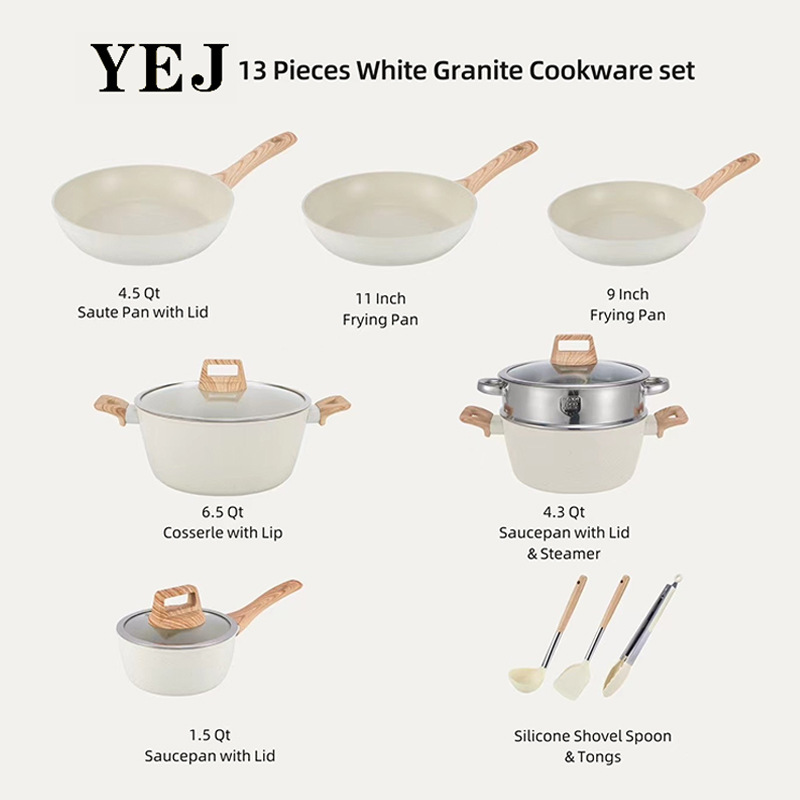 Comercio exterior transfronterizo Set pot granito piedra médica juego de 12 piezas blanco antiadherente juego de olla wok wok wok olla de sopa