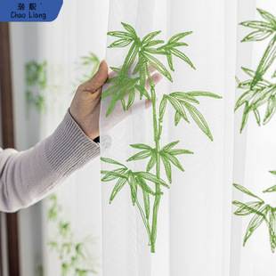 New Chinese Green Bamboo Curtain Balcony Bedroom Bay Window Living Room Partition Curtain Window Screen Velcro Chinese Style Gauze Curtain