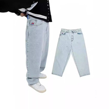 跨境电商大男孩牛仔裤Y2K嘻哈卡通刺绣复古蓝色宽松哥特式阔腿裤