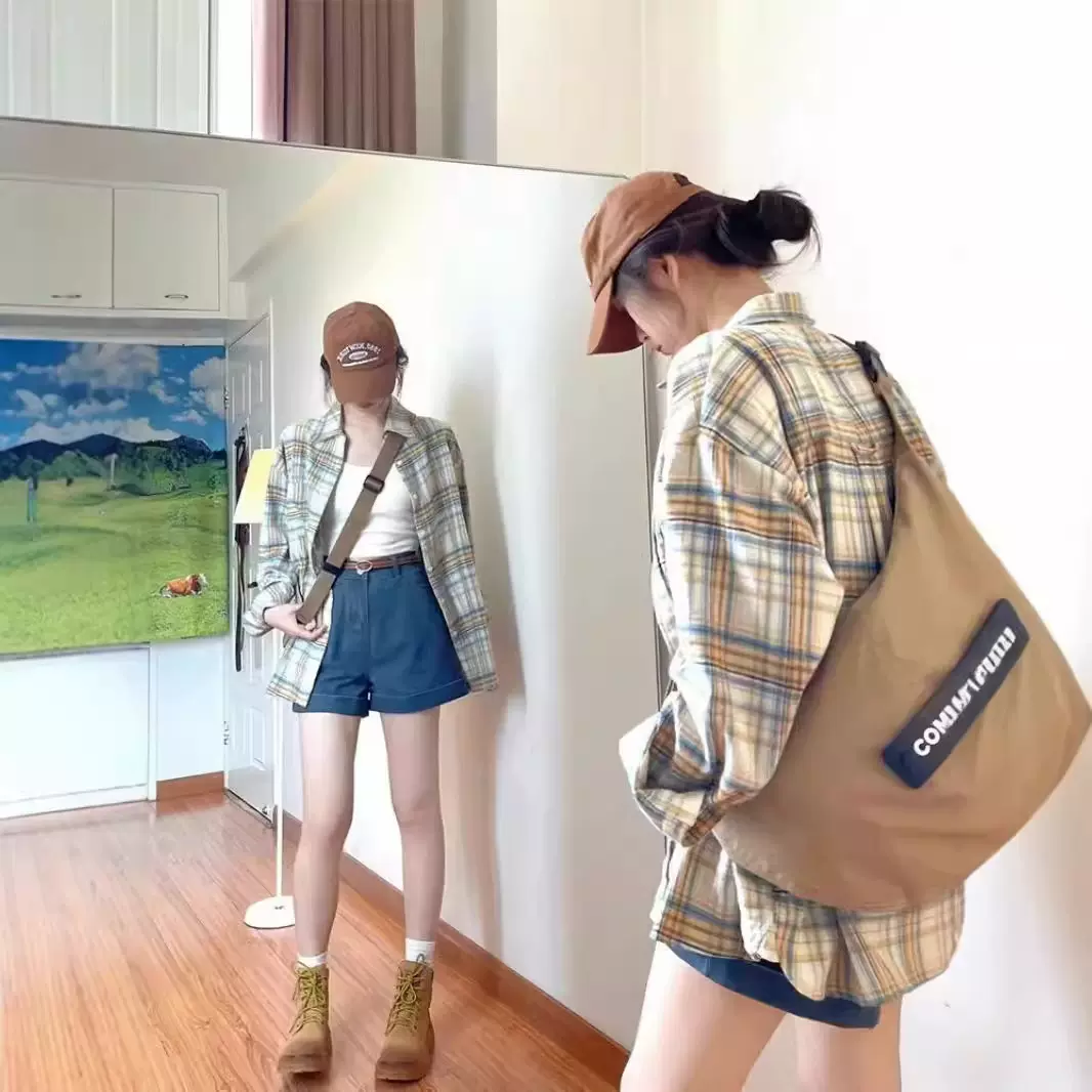 韩式复古长袖格子衬衫女2025夏季新款设计感宽松衬衣薄款上衣外套