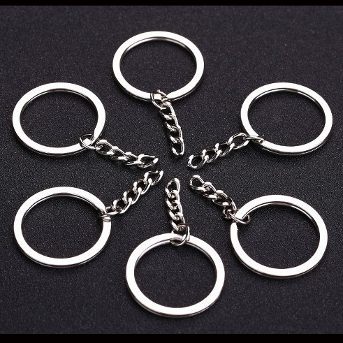 镀镍25-30平圈钥匙圈带链条平面光滑多规格钥匙扣带链diy饰品挂扣