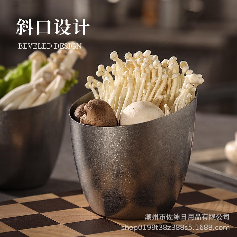 Korean-style 304 stainless steel vintage single-layer lettuce bowl oblique mouth fruit salad bowl hot pot restaurant barbecue restaurant vegetable bowl Korean-style 304 stainless steel vintage single-layer lettuce bowl oblique mouth fruit salad bowl hot pot restaurant barbecue restaurant vegetable bowl