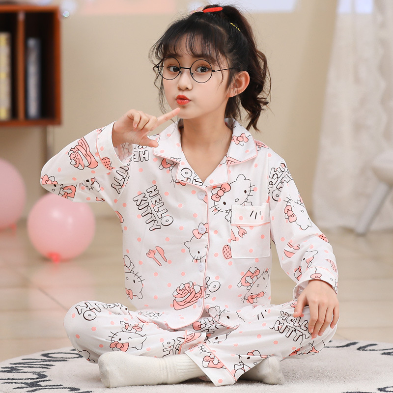 봄과 가을 얇은 여아 잠옷, 긴팔 바지, 공주 어린 소녀, 중대형 아동 가디건, 가정복, 아동복