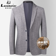 莱诗伯特亚麻西装春夏透气男士休闲西装韩版开叉小西装棉麻外套男