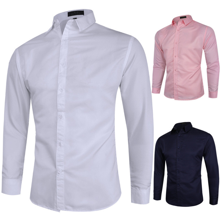 Cross-border foreign trade solid color large size shirt men's business casual long sleeve shirt trend men's inch shirt factory direct supply