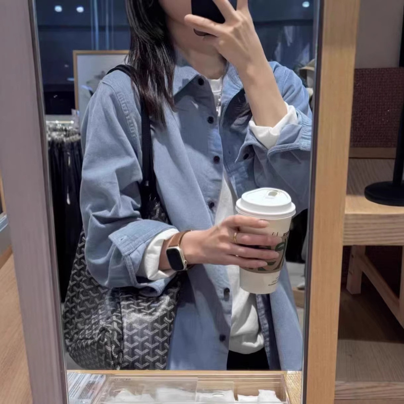 Korean Style Commuter High-End Corduroy Shirt for Women, New Spring and Autumn Loose Fit Versatile Elegant Shirt Jacket