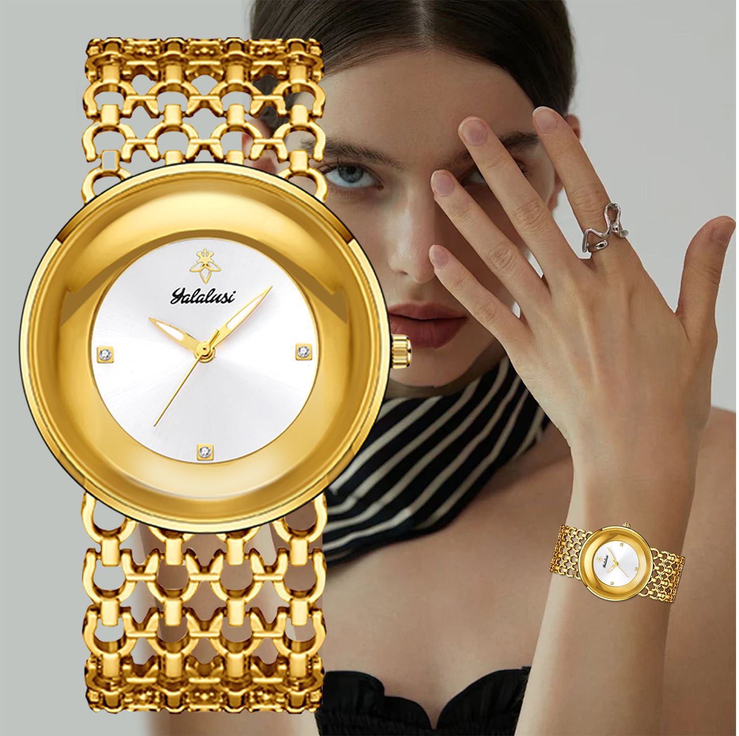 Yalalusi Light Luxury Women's Watch with Hollow Strap, Vintage Women's Wristwatch with Round Dial, Foreign Trade Fashion Women's Watch