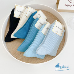 Women's Spring and Summer New Knee-High Socks Klein Blue College Style Fresh and Cute Long Socks Sweet Ladies Bunch Socks