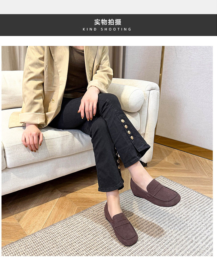 Giày nữ đế mềm tăng chiều cao 5 cm mũi tròn form rộng size lớn — Khaki (toàn dải), Màu mơ (toàn dải), nâu sẫm chi tiết 14