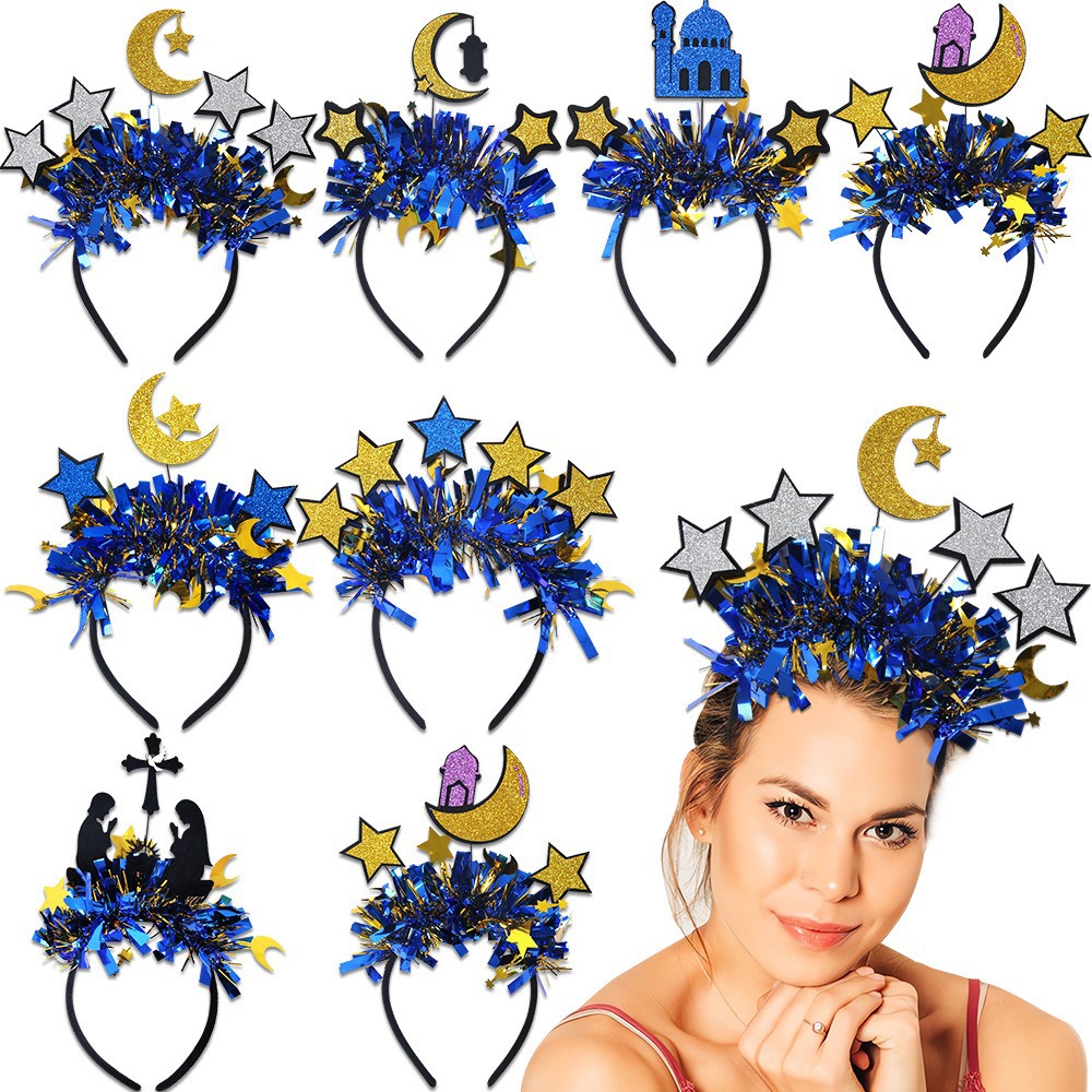 中东月亮节星星装饰品发箍节日派对装扮拍照道具星月城堡彩条头箍