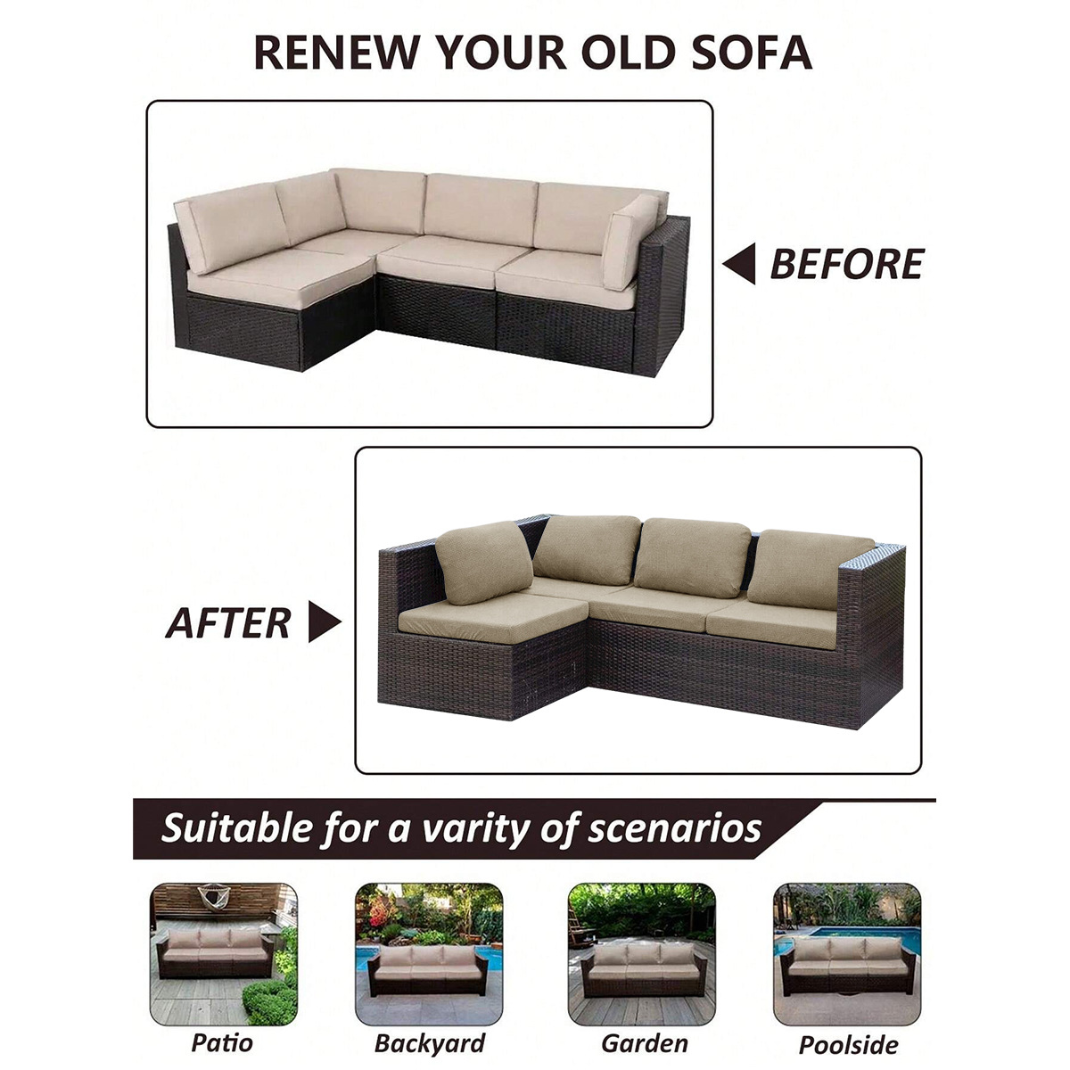 Funda de cojín de sofá de vellón polar impermeable para exteriores de Amazon, funda de sofá con todo incluido de color sólido elástico