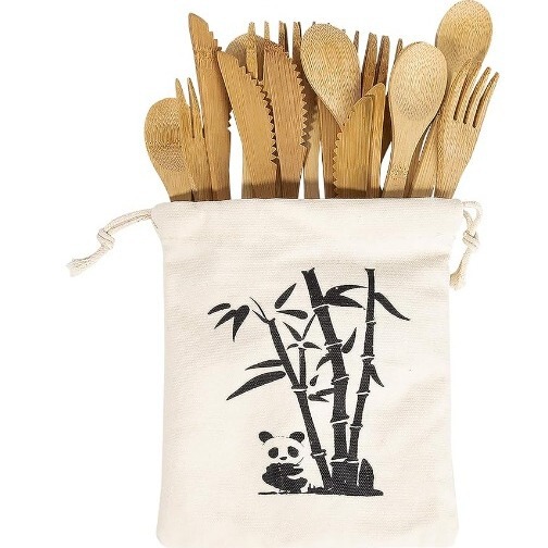 Custom Bamboo Cutlery Set Reusable Tableware Fork Knife Spoon for Travel Picnic Office School