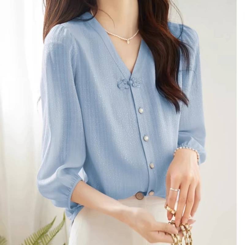 外贸国际撤柜商场剪标女装七分泡泡袖雪纺衫女夏上衣早春