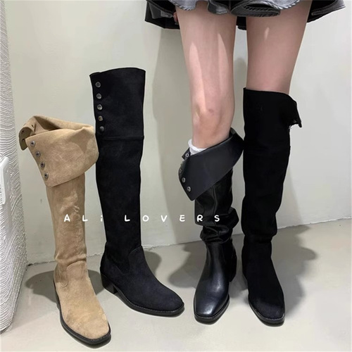 Pile boots retro niche small boots French women's boots autumn and winter versatile western cowboy boots knight boots