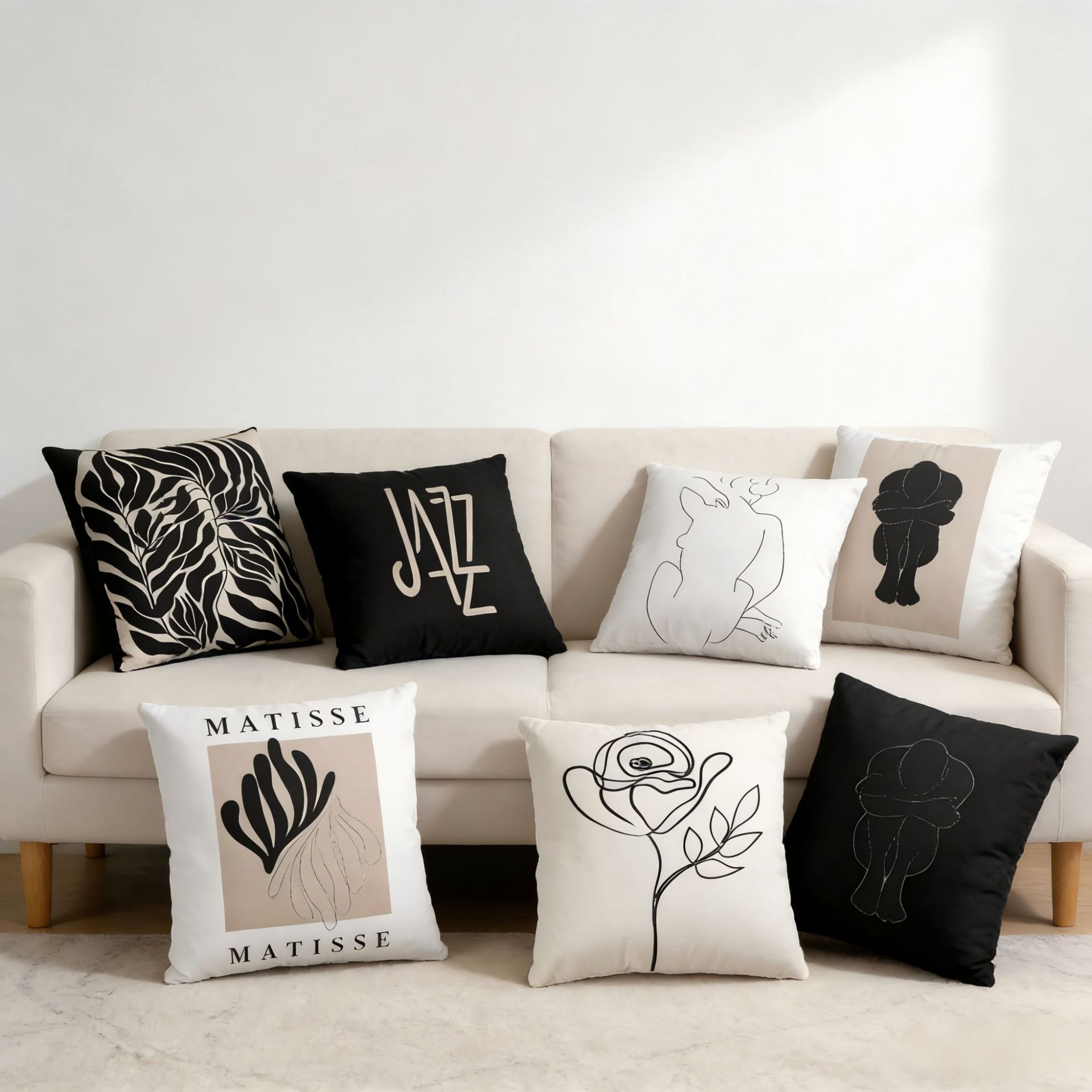 북유럽 기하학적 라인 베개 흑백 다크 브라운 베개 케이스 카레 컬러 거실 및 홈스테이 소파 쿠션 커버 간단한 베개