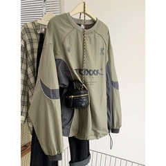 アメリカ式カジュアルレトロ感機能防水アルファベットステッチプリントスウェット