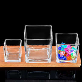 批发透明方缸玻璃瓶水培器皿玻璃花盆正方形花瓶绿萝水养植物摆件
