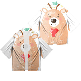 2023 autumn cute cartoon Christmas elements ethnic style Japanese kimono plus size cardigan 3D digital printing