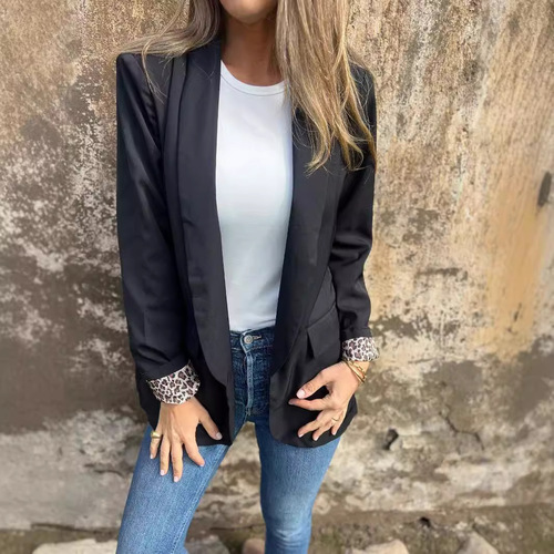 Independent Website – Autumn/Winter Women’s Leopard-Print Patchwork Long-Sleeve Blazer with Patchwork Design
