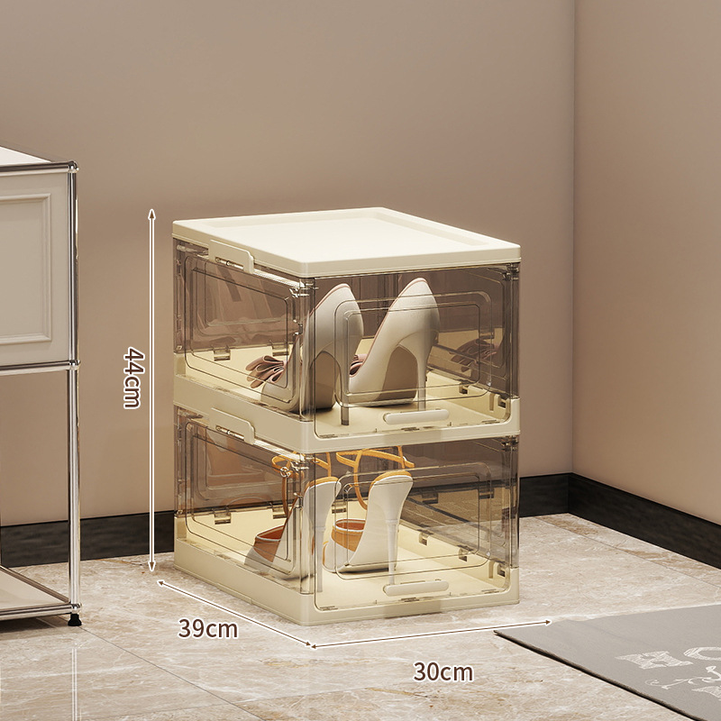 Caja de zapatos plegable de acrílico transparente transfronteriza, caja de almacenamiento de acabado a mano para el hogar, vitrina a prueba de polvo de almacenamiento de calzado deportivo