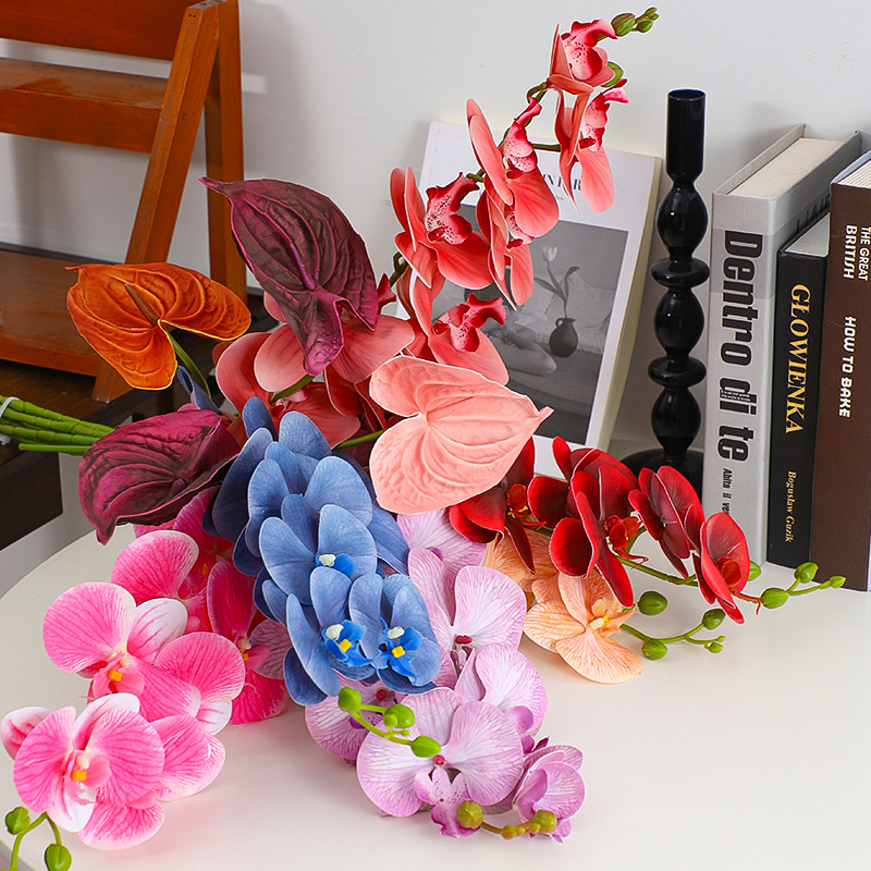 Siete colores cordier flores de Año Nuevo barril de bendición material de combinación impresión 3D mariposa orquídea de palma roja accesorios de flores de Año Nuevo material de arte floral