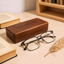 黑胡桃木眼镜盒刻字便携老花阅读眼镜收纳盒欧美节日礼品盒送父母