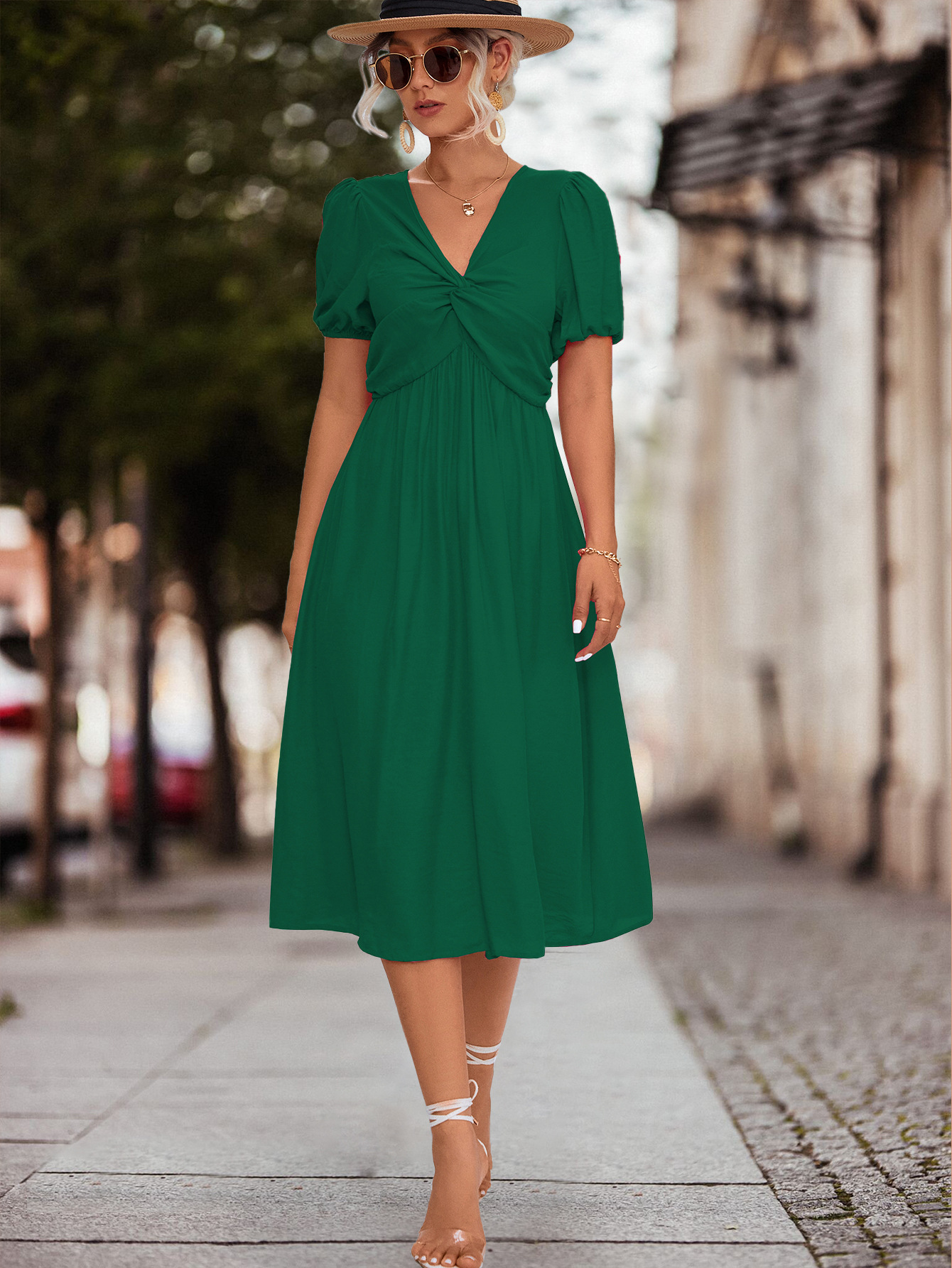 Women's Ruffled Short Sleeve Twisted Dress For Summer Elegance_voghion.com