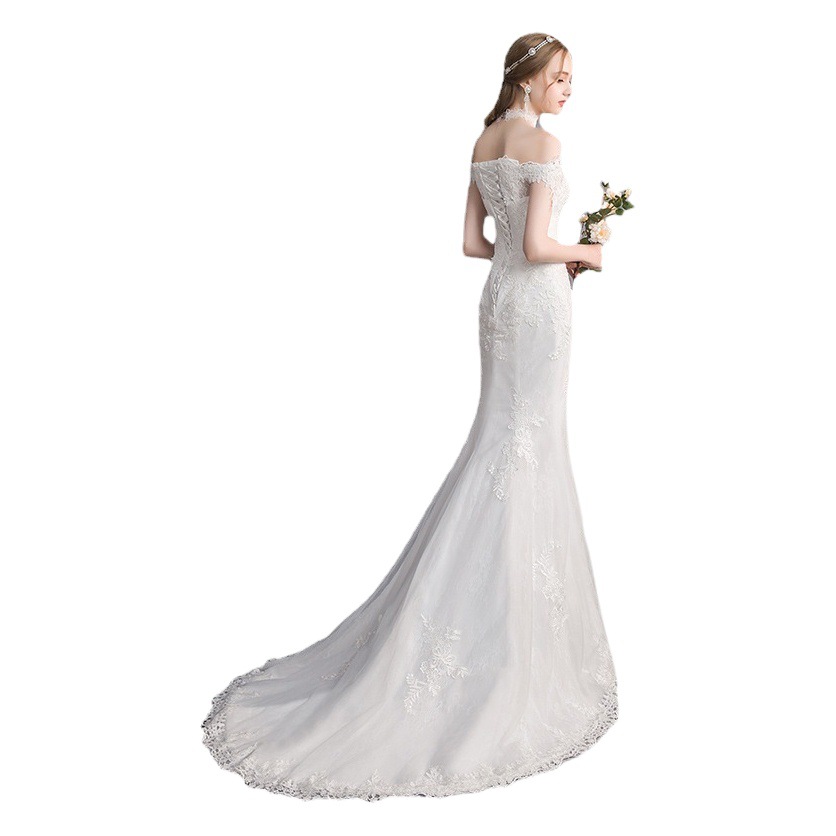 Vestido de Novia Estilo Sirena 2025, Nuevo Estilo, Ajustado, Sencillo, con Hombros Descubiertos, Cola Pequeña, Vestido de Novia de una Pieza, Venta al por Mayor