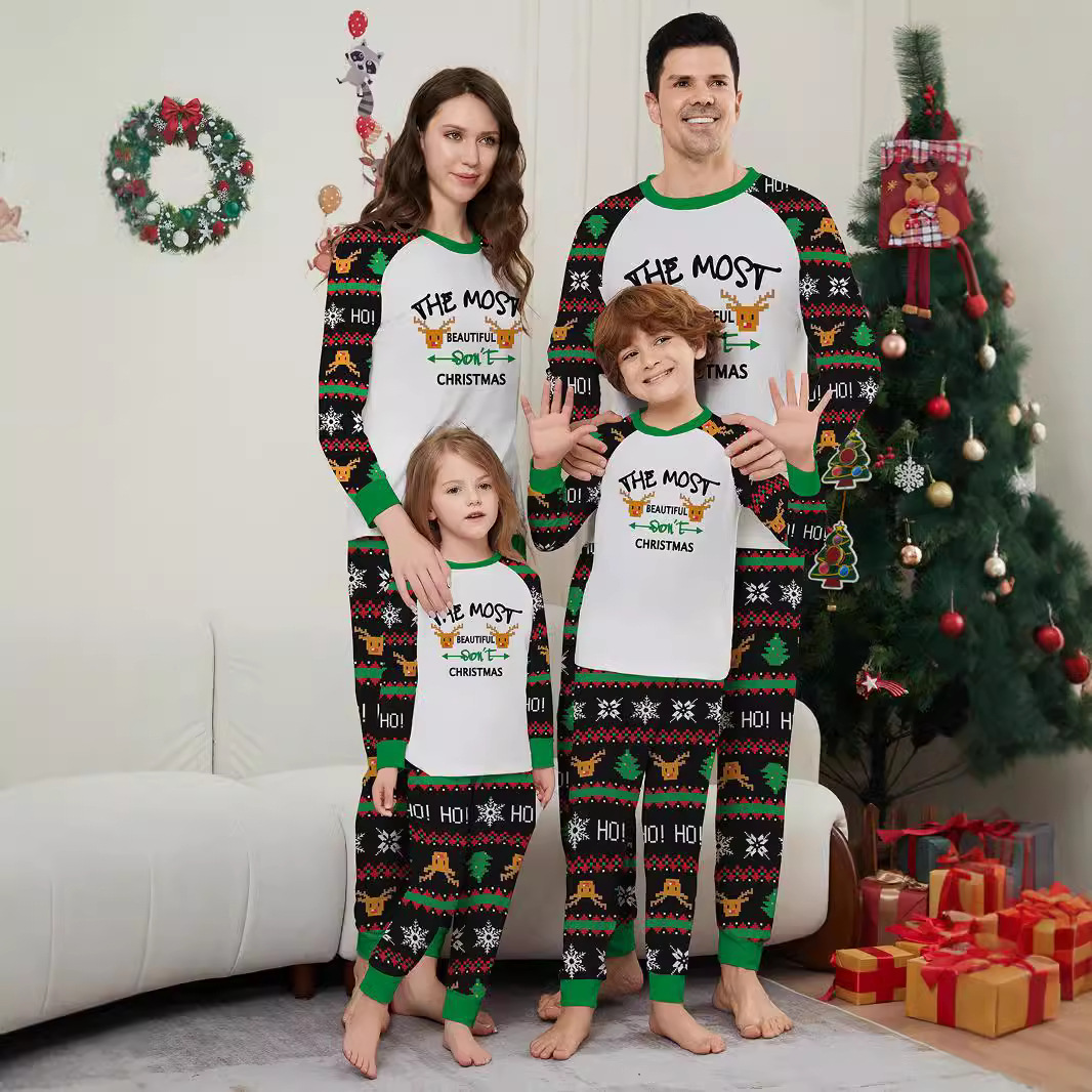 Vánoční rodinné šaty s potiskem vánočního Santa Jelena a sněhové vločky s písmenem Santa_voghion.com