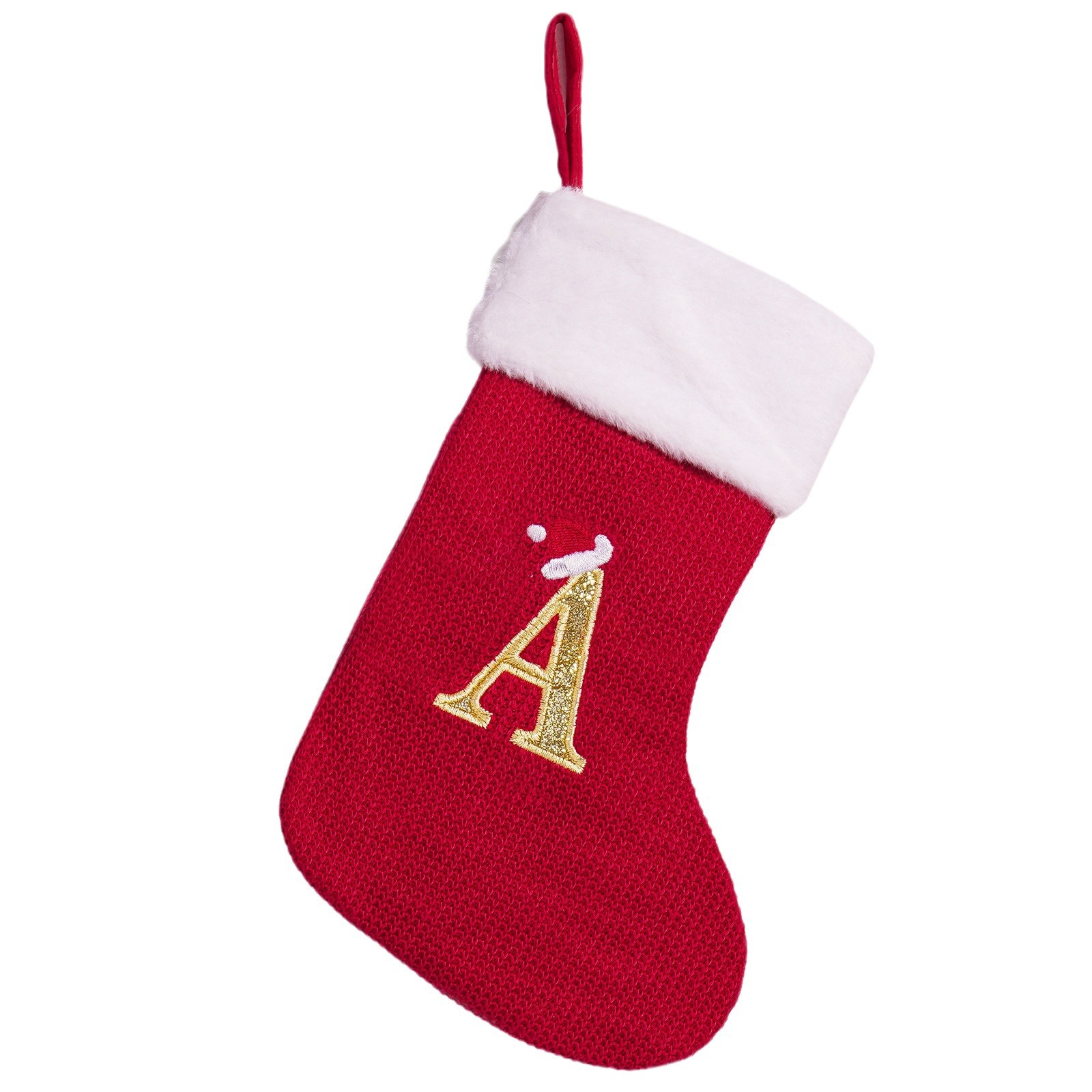 Cross-border nuevo estilo de Navidad rojo 26 letras calcetines de punto de alta calidad colgante de Navidad bordado dulces bolsas de decoración