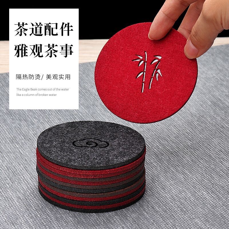 毛毡杯垫圆形方形镂空养生壶垫吸水隔热防滑垫创意如意纹毛毡壶垫|undefined
