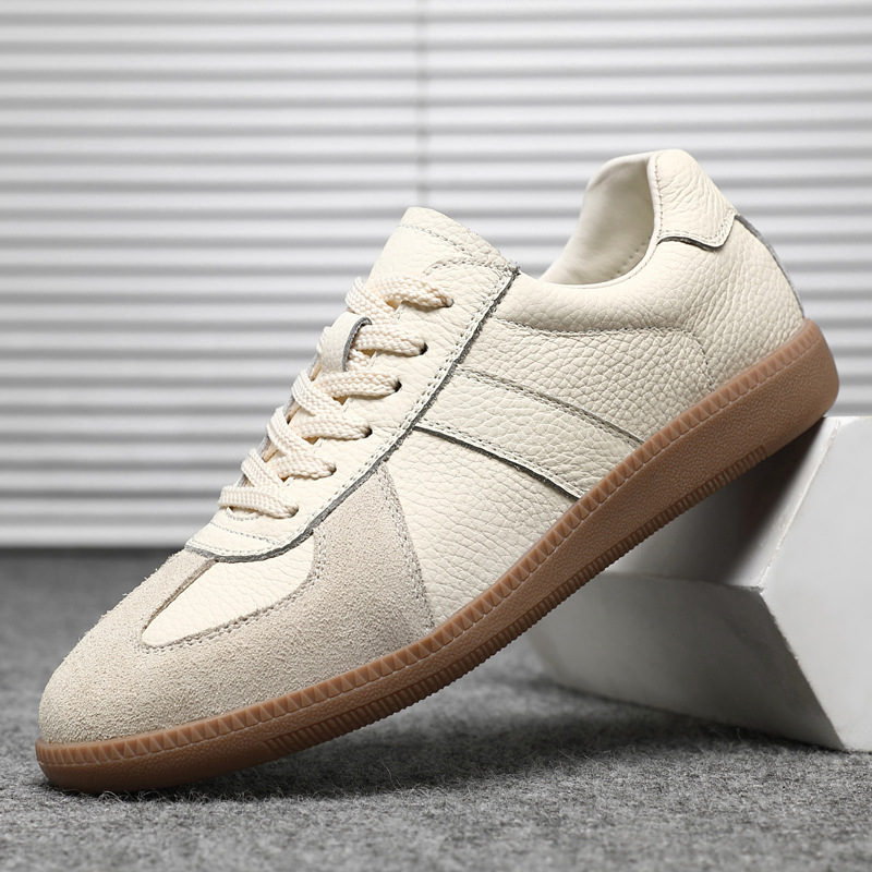 The first layer of leather training shoes men's low-top plate shoes casual shoes fashion lightweight white shoes American vintage sneaker
