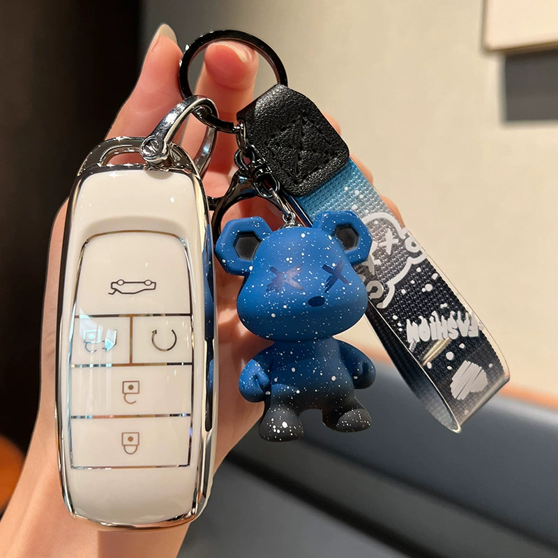 Корпус ключа (Trumpchi) Смарт 5–кнопок, одна крышка или с подвеской-медведем и ремешком, белый/черный/фиолетовый