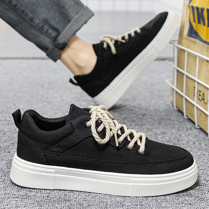 Baskets homme noires en toile doublées pluche polyvalentes_voghion.com