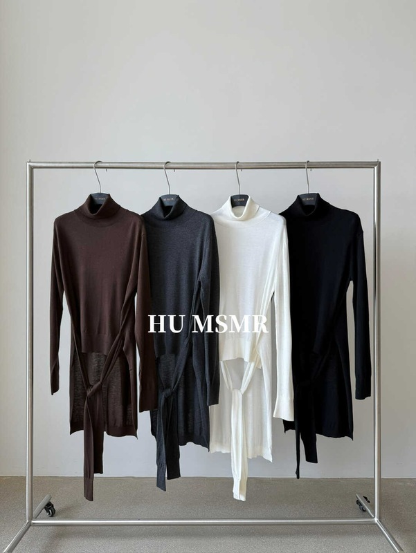广州十三行HUMSMR秋上新高领绑带中长长袖针织衫H635|undefined