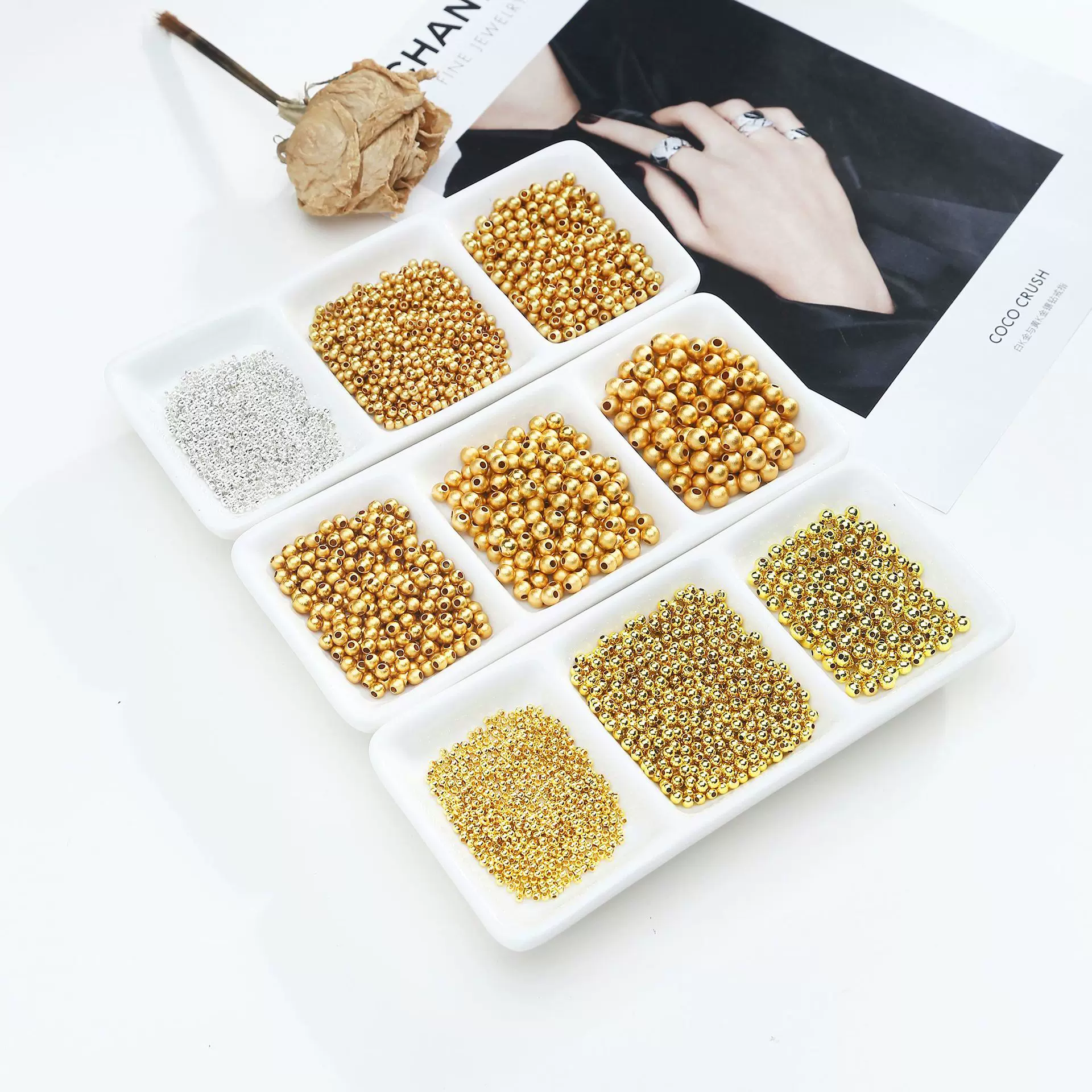 手工串珠保色diy饰品配件转运嗝珠小金珠光面实心散珠厂家批发