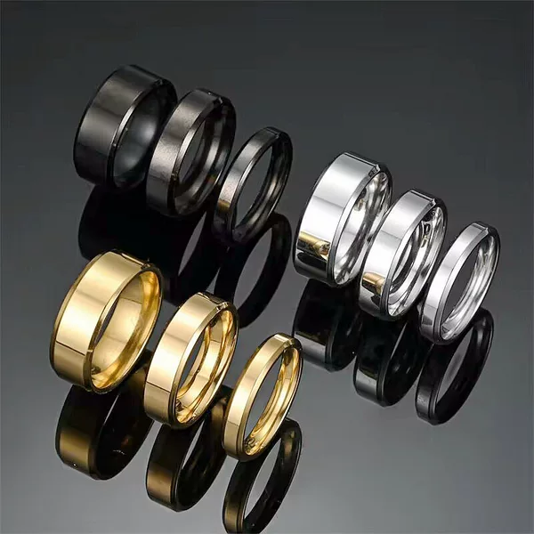 4mm6mm8mm plain ring double bevel bright ring factory wholesale stainless steel titanium steel ring European and American hand jewelry