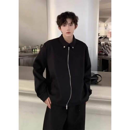 Black short coat, men's spring and autumn fashionable design, handsome loose flying suit, executive jacket