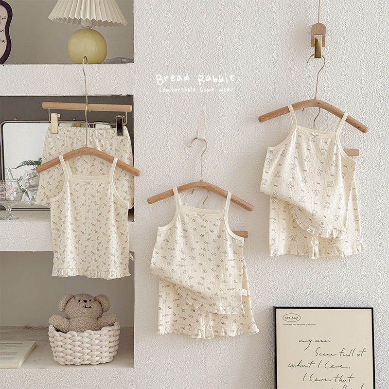 Bread Rabbit 2026 Spring/Summer New Cotton Class A Children's Camisole Set Girls Cartoon Camisole Vest Shorts Dropshipping