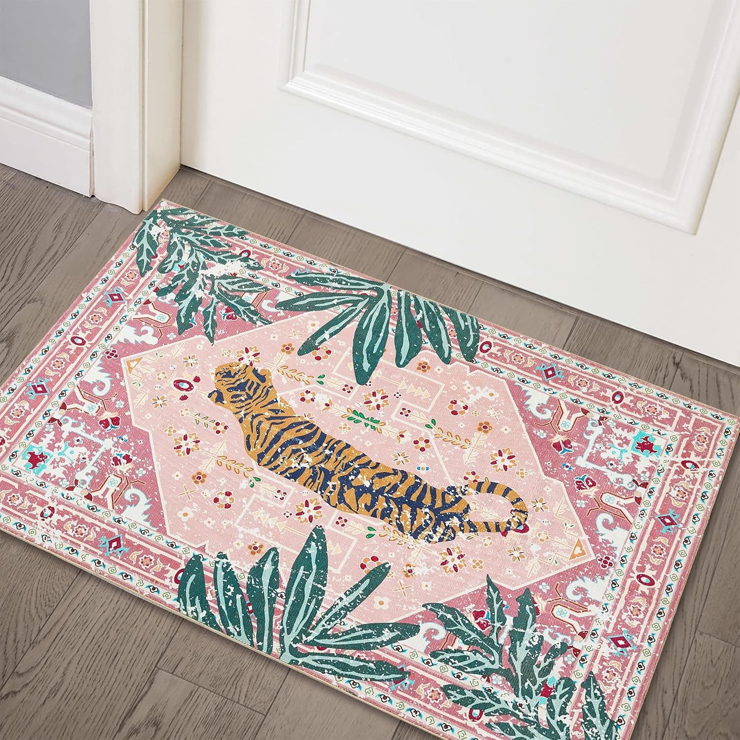 Cross-border Vintage Tiger Pattern Floor Mat, Crystal Velvet Bathroom Entrance Doormat, Water-absorbent, Non-slip,_voghion.com