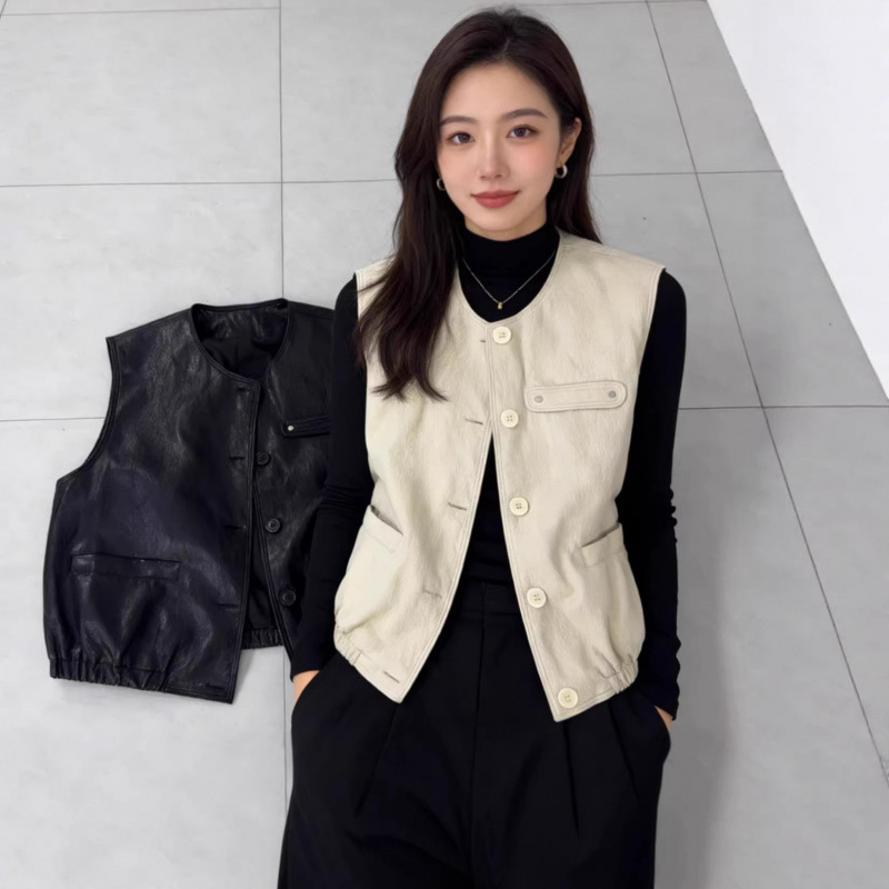 2026 Spring and Autumn New Women's Protein Leather Vest for Petite Sizes, Casual Commuter Short Vest, Leather Jacket 2026 Spring and Autumn New Women's Protein Leather Vest for Petite Sizes, Casual Commuter Short Vest, Leather Jacket