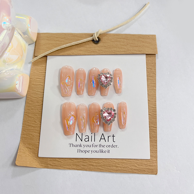 Desgaste hecho a mano de uñas de longitud media de otoño e invierno elegante pieza de uñas al por mayor oro puro deseo viento extraíble uñas falsas